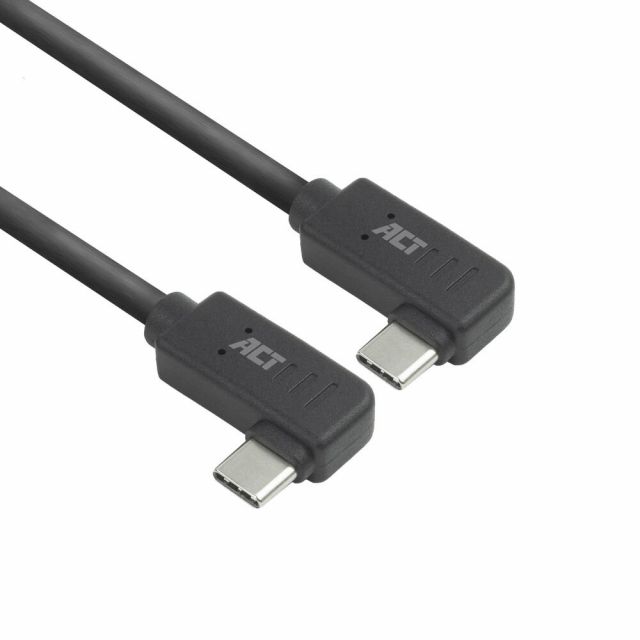 ACT AC7487 | USB 3.2 Gen 2 Kabel | USB-C (abgewinkelt links/rechts) auf USB-C (abgewinkelt links/rechts) | 60 W | 10 Gbit/s | 1 m | Schwarz