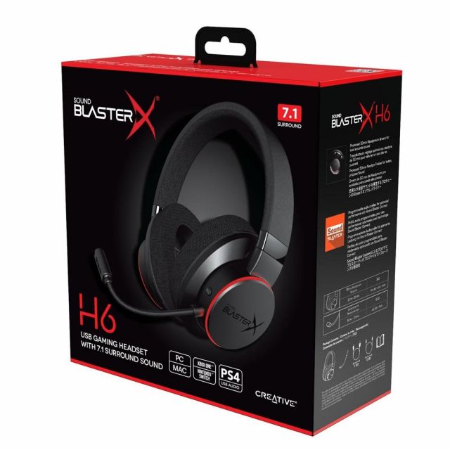 Creative Sound BlasterX H6 | Kabelgebundenes Over-Ear Gaming-Headset | USB-A & 3,5mm Anschluss | Schwarz & RGB-Beleuchtung