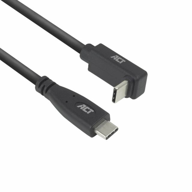 ACT AC7471 | USB 3.2 Gen 2 Kabel | USB-C (gerade) auf USB-C (abgewinkelt, oben/unten) | 60 W | 10 Gbit/s | 1 m | Schwarz