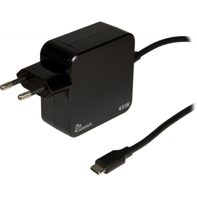 Inter-Tech Argus PD-2045 | Universelles USB-C Ladegerät 45W | Schwarz | Mit Integriertem Kabel