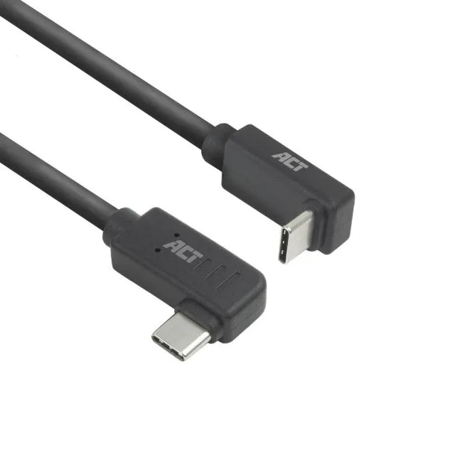 ACT AC7482 | USB 3.2 Gen 2 Kabel | USB-C (abgewinkelt links/rechts) auf USB-C (abgewinkelt oben/unten) | 60 W | 10 Gbit/s | 2 m | Schwarz