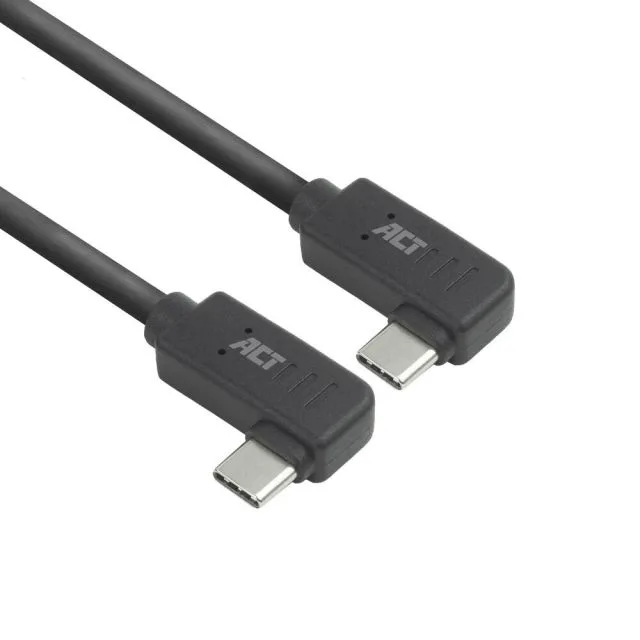 ACT AC7488 | USB 3.2 Gen 2 Kabel | USB-C (abgewinkelt links/rechts) auf USB-C (abgewinkelt links/rechts) | 60 W | 10 Gbit/s | 2 m | Schwarz