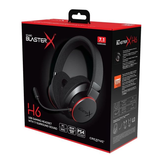 Creative Sound BlasterX H6 | Kabelgebundenes Over-Ear Gaming-Headset | USB-A & 3,5mm Anschluss | Schwarz & RGB-Beleuchtung