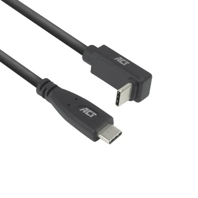 ACT AC7470 | USB 3.2 Gen 2 Kabel | USB-C (gerade) auf USB-C (abgewinkelt) | 60 W | 10 Gbit/s | 0,5 m | Schwarz