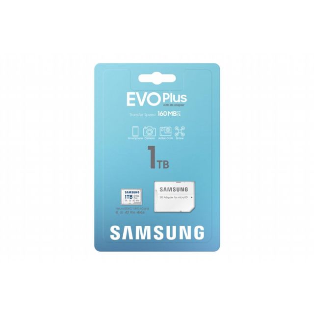 Samsung EVO Plus | MicroSDXC | 1 TB | Klasse 10 | UHS-I U3 | V30 | A2 | Bis zu 160 MB/s | Inklusive SD-Adapter