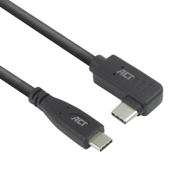 ACT AC7405 | USB 3.0-Kabel | USB-C (gerade) auf USB-C (abgewinkelt) | 60 W | 10 Gbit/s | 0,5 m | Schwarz