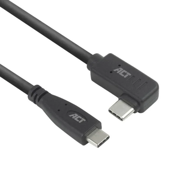 ACT AC7405 | USB 3.0-Kabel | USB-C (gerade) auf USB-C (abgewinkelt) | 60 W | 10 Gbit/s | 0,5 m | Schwarz
