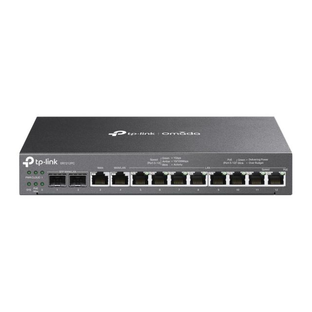TP-Link Omada TL-ER7212PC | Gigabit VPN Router & PoE+ Switch | 110 W PoE+ | Omada SDN Controller | Lüfterloses Desktop-/Wandgerät