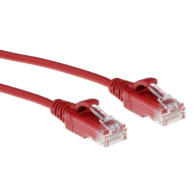 ACT DC9502 | CAT6 U/UTP Slimline-Patchkabel für Rechenzentren | 2 Meter | LSZH | Rot | Knicksicherer RJ45-Stecker