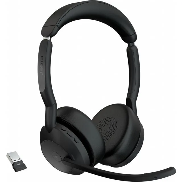 Jabra Evolve2 55 Link380a MS Stereo | Bluetooth-Headset (ANC) | USB-A-Dongle | Ladestation | Schwarz