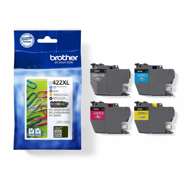 Brother LC422XLVAL | Original Tintenpatronen | 4er-Pack | Schwarz/Cyan/Magenta/Gelb