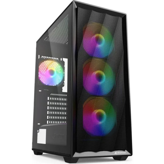 Sharkoon VK4 Rainbow | ATX-Midi-Tower | Gehärtetes Glas | 4x 120-mm-Rainbow-LED | Schwarz | Gehäuse